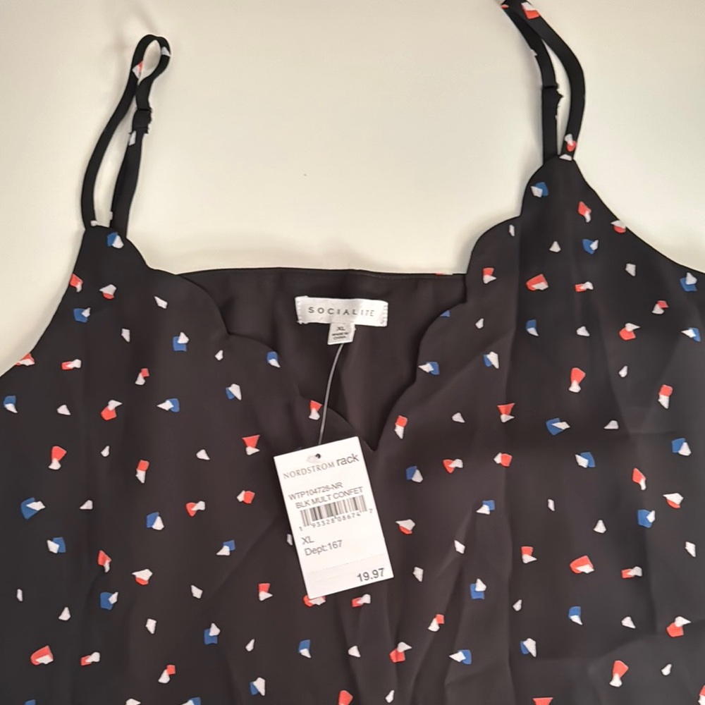 Socialite Black Top Blouse with Red and Blue Accents